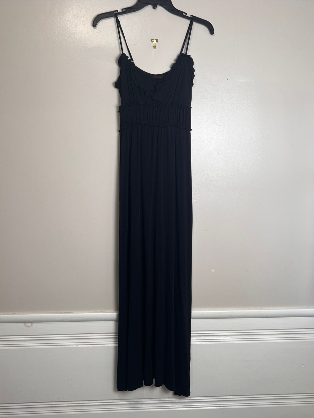 Candy Rain Black Maxi Dress, Stretchy Jersey, Adjustable Spaghetti Straps Size S